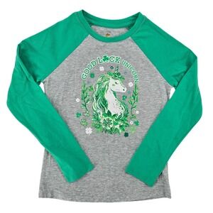 Lucky Brand Size M 7/8 Good Luck Unicorn Raglan St Patricks Day | Ships Same Day
